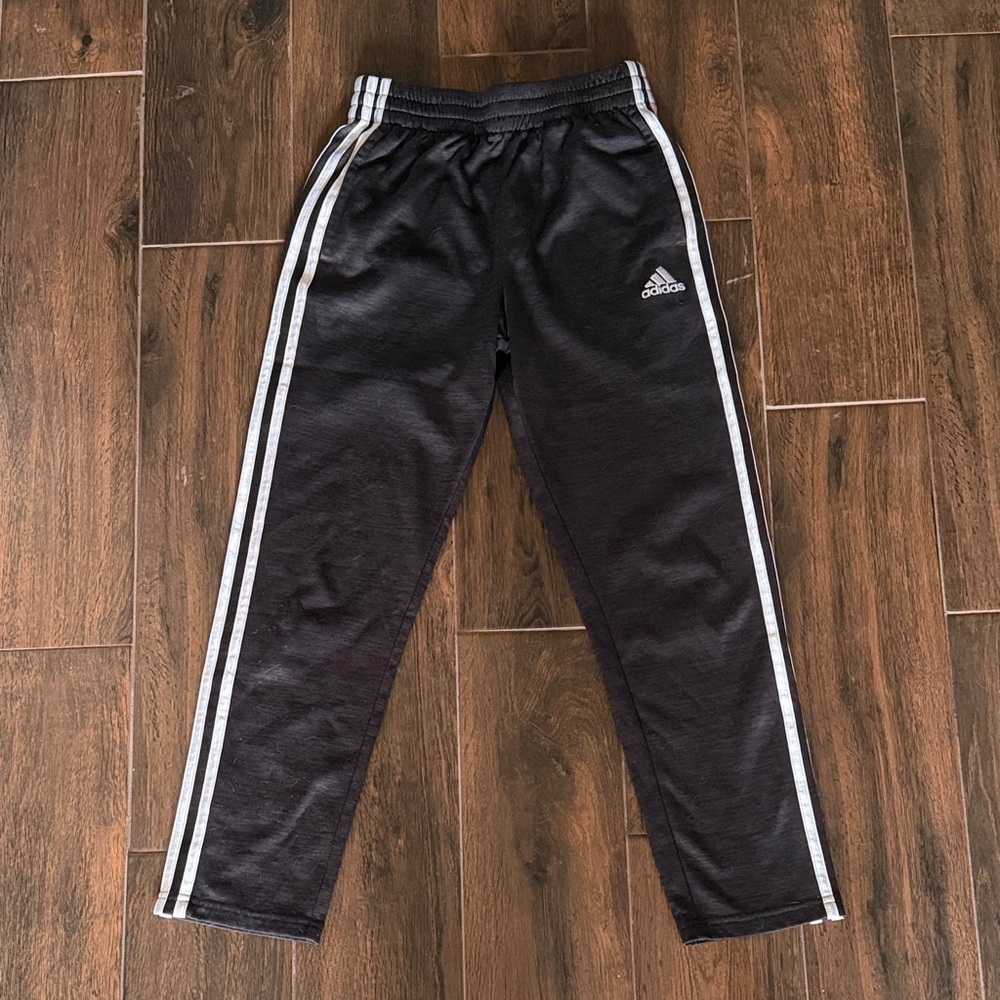 Adidas Kids Black Joggers with White Stripes soccer sports activewear 10 12
